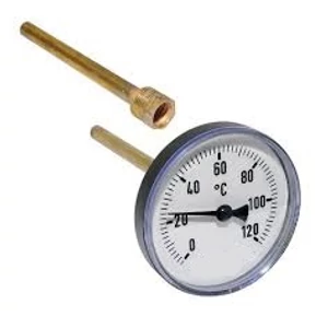 Hátsó csatlakozású hőmérő Ø63mm fémházas, 1/2", 100mm-es merülőhüvellyel, 0-120°C